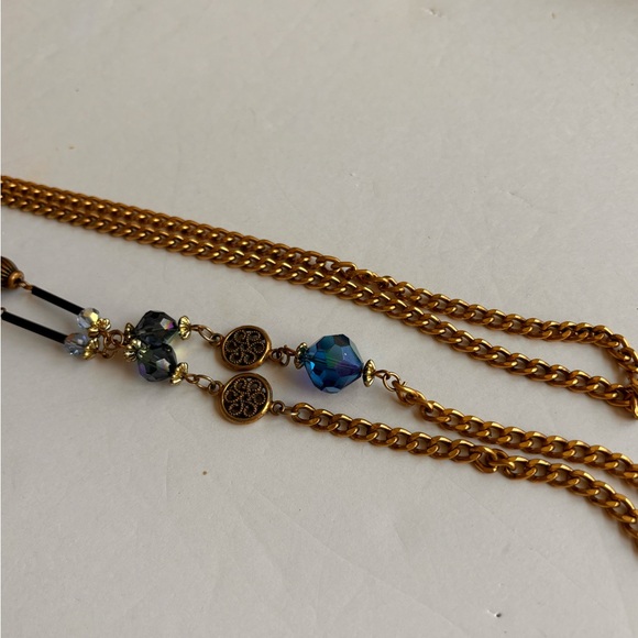 Blue beaded stations necklace / gold tone/ measures 39 in total length/ vintage - Picture 7 of 8